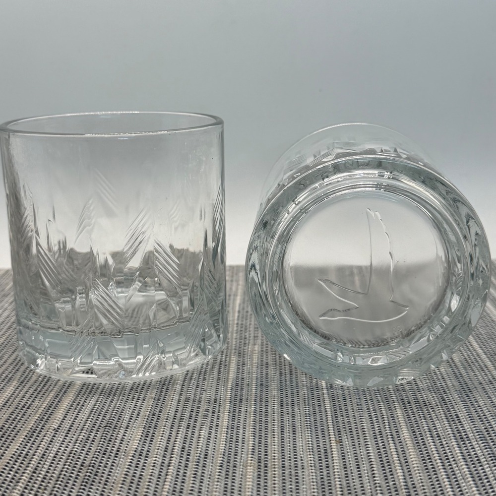 Grey Goose Vodka Rocks Glasses Set of 2 Frosted Etched Wheat Lowball Heavy Base